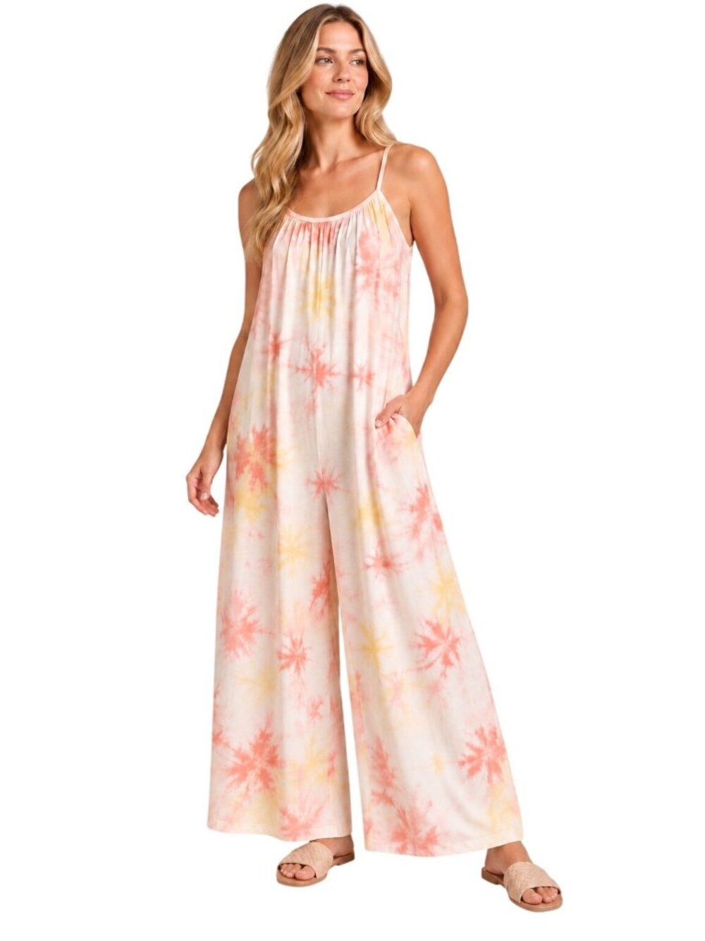 Easel Los Angeles Tie Dye Wide Leg Jumpsuit Size S Boho